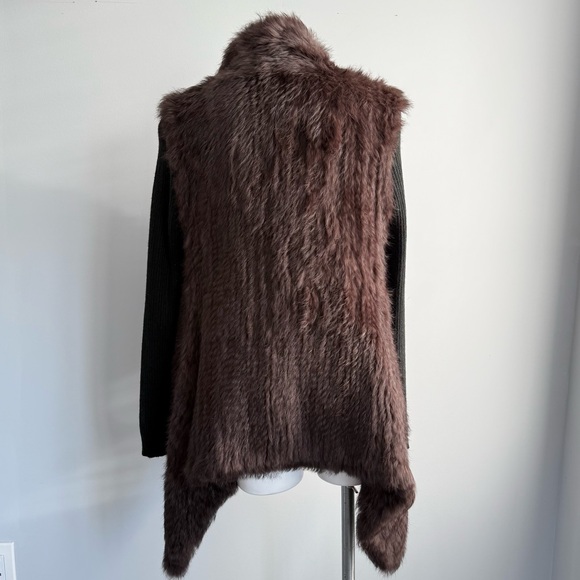 Love Token Knit Rabbit Fur Jacket Cardigan Ribbed Sleeve Open Front Asymmetrical - Picture 11 of 16